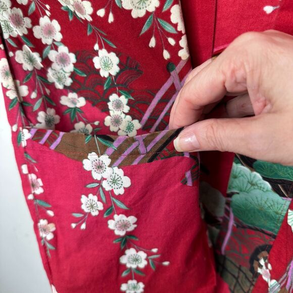 Made In Japan Red Floral Pagoda Multicolor Japanese Kimono and Matching Belt OS - Picture 5 of 15